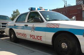 Chicago Police car parked on street.